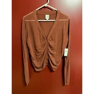 Maeve Ruched Button Front Cardigan Top Dark Wine Size XL Preppy Light Academia
